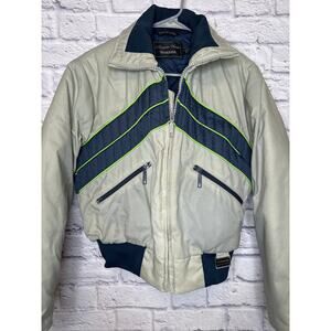 Yamaha Maxim Wear Vintage Womens Ski Jacket Grey Navy Full Zip Pockets Cinched M